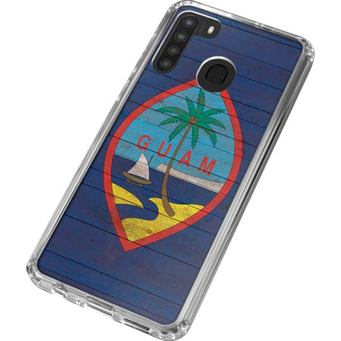 Guam Flag Dark Wood Galaxy A21 Clear Case